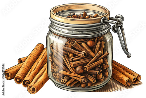 Hand-drawn vector engraving of cinnamon cocoa beans, ideal for vintage food and beverage designs