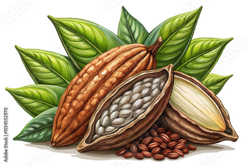 Hand-drawn vector engraving of cinnamon cocoa beans, ideal for vintage food and beverage designs