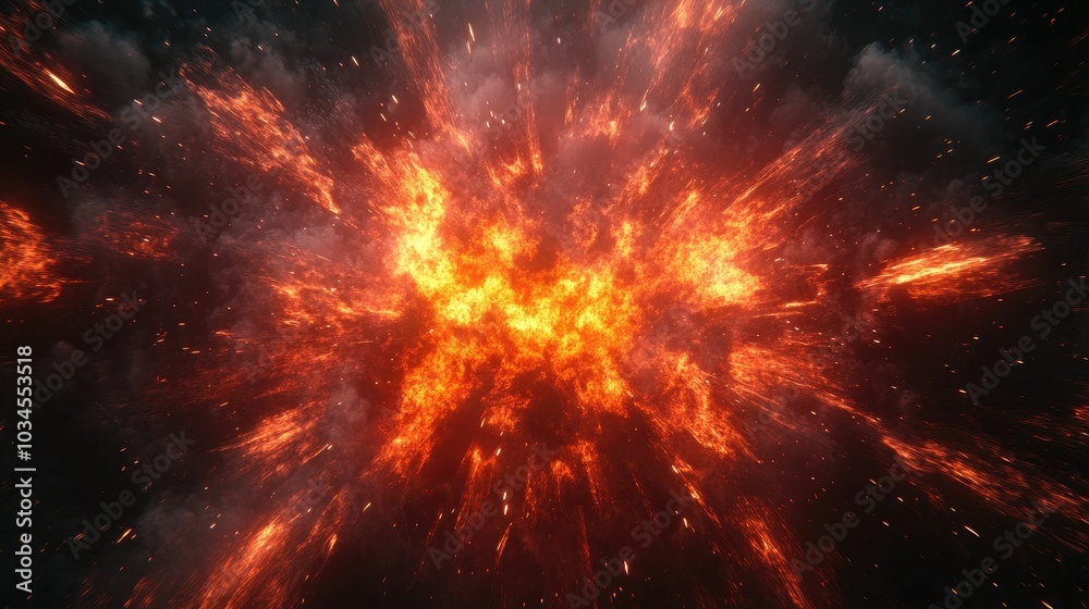 Explosive Fireball Erupting in Dark Space Explosive Fireball Erupting in Dark Space