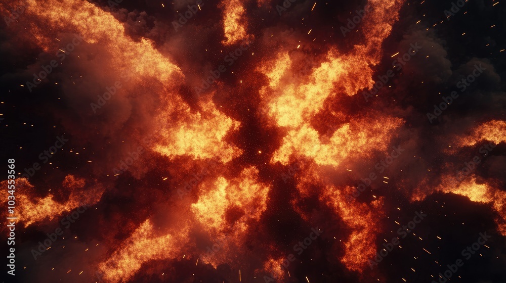 Explosive Fireball Erupting with Intense Flames and Sparks Explosive Fireball Erupting with Intense Flames and Sparks