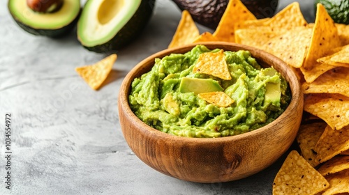 Fresh Guacamole with Tortilla Chips and Avocado Slices