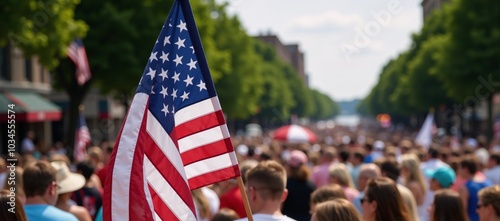 Independence Day themed setting with a prominently displayed American flag photo