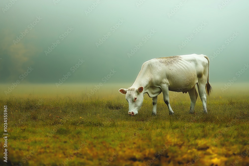 cow grazing on a lush green field, natural lighting, photorealistic detail, warm colors, soft focus on the background cow grazing on a lush green field, natural lighting, photorealistic detail, warm colors, soft focus on the background