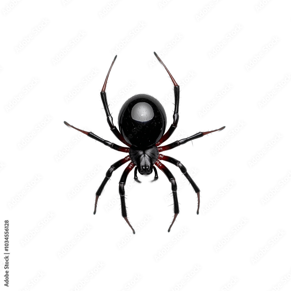 Black spider on a transparent background with detailed features