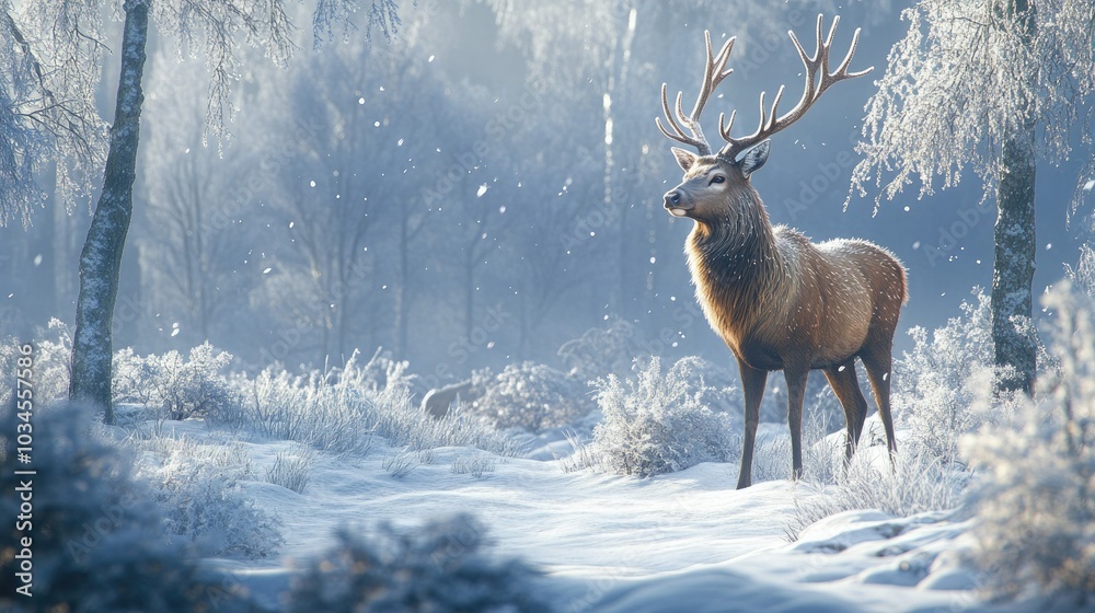 Majestic Deer in a Snowy Winter Landscape Majestic Deer in a Snowy Winter Landscape