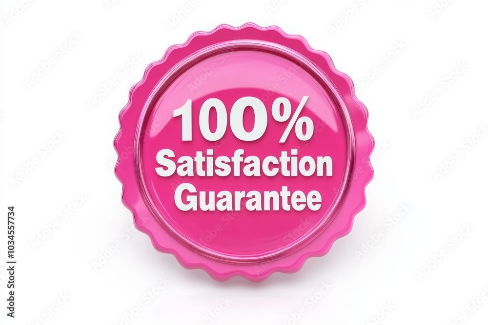 Bright Pink 100% Satisfaction Guarantee Seal on White Background Bright Pink 100% Satisfaction Guarantee Seal on White Background