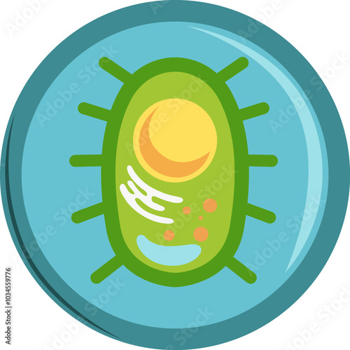 Bacteria cell in optical glass. Microbiology cartoon icon