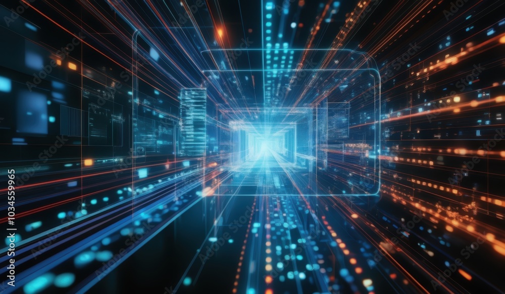 a close up of a futuristic city with many lights explosion of data fragments a close up of a futuristic city with many lights explosion of data fragments