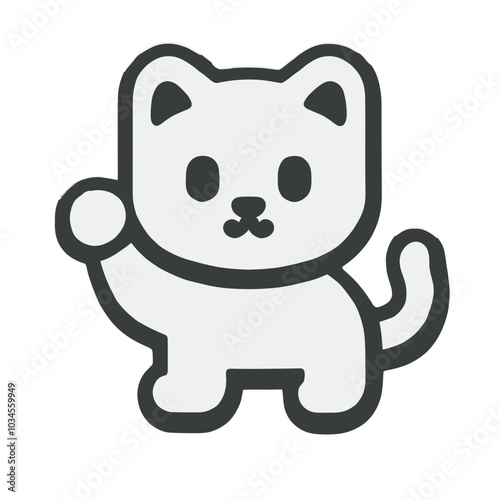 Simple vector illustration of a cute cat in a waving pose, resembling the traditional lucky cat figure. Ideal for minimalist designs, cat lovers, and character-based artwork. 