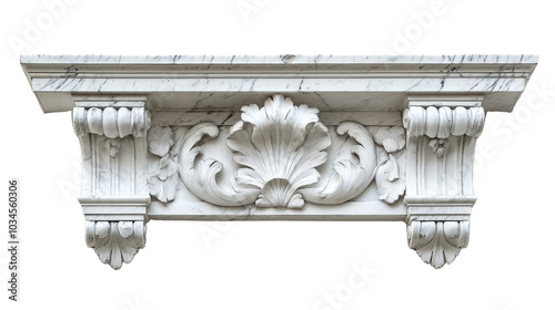 Elegant marble mantel with intricate carvings, transparent background