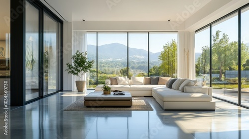 Modern Living Room with Scenic Mountain View