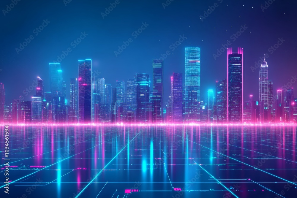 Futuristic Neon Cityscape with Cyberpunk Aesthetic and Vibrant Reflections Futuristic Neon Cityscape with Cyberpunk Aesthetic and Vibrant Reflections