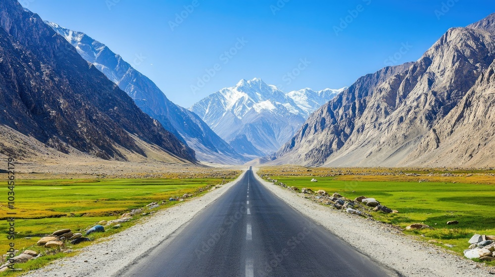 Scenic Road Through Majestic Mountain Landscape Scenic Road Through Majestic Mountain Landscape