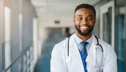 Happy African American Man Doctor In Hospital