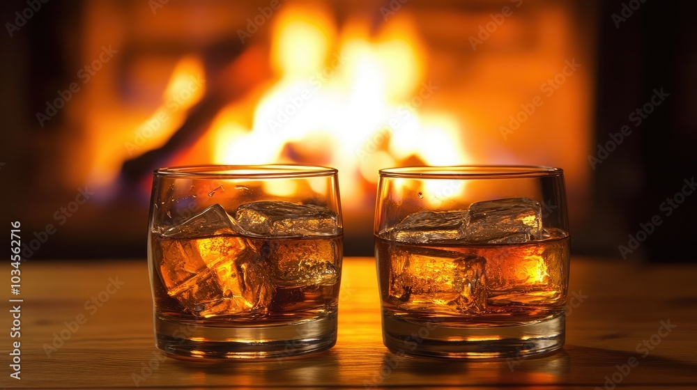 Warm Evening with Two Glasses of Whiskey Warm Evening with Two Glasses of Whiskey