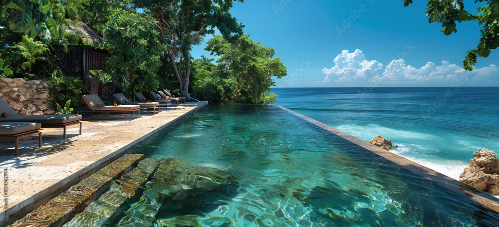 Obraz premium Relaxing Sea View Pool Scene