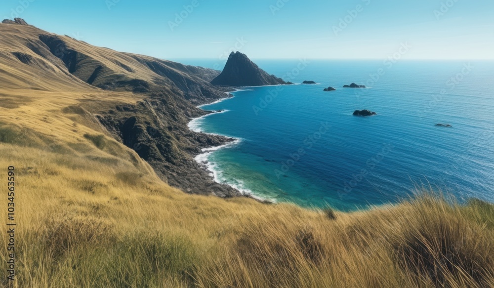 grassy hill with a view of the ocean and a cliff grassy hill with a view of the ocean and a cliff