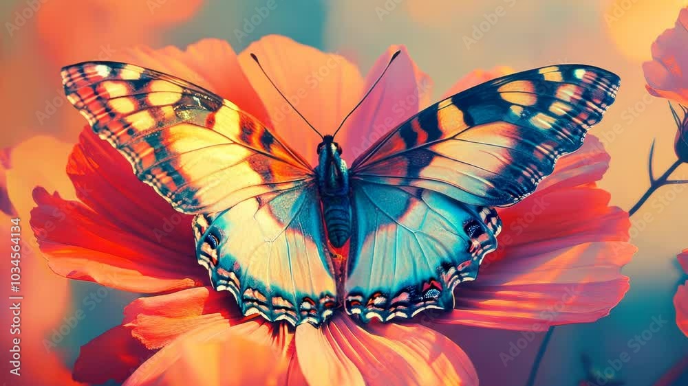 Vibrant butterfly perching on an orange flower Generative AI image Video