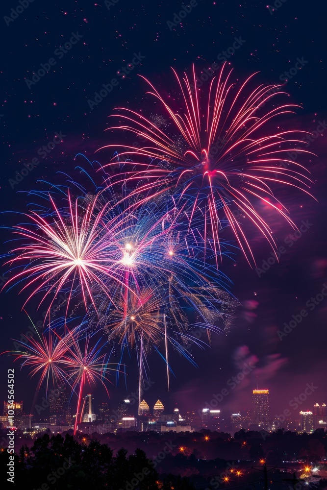 Vibrant fireworks display lights up the night sky above Atlanta s iconic cityscape, showcasing the vibrant culture and festive spirit of the city. Vibrant fireworks display lights up the night sky above Atlanta s iconic cityscape, showcasing the vibrant culture and festive spirit of the city.