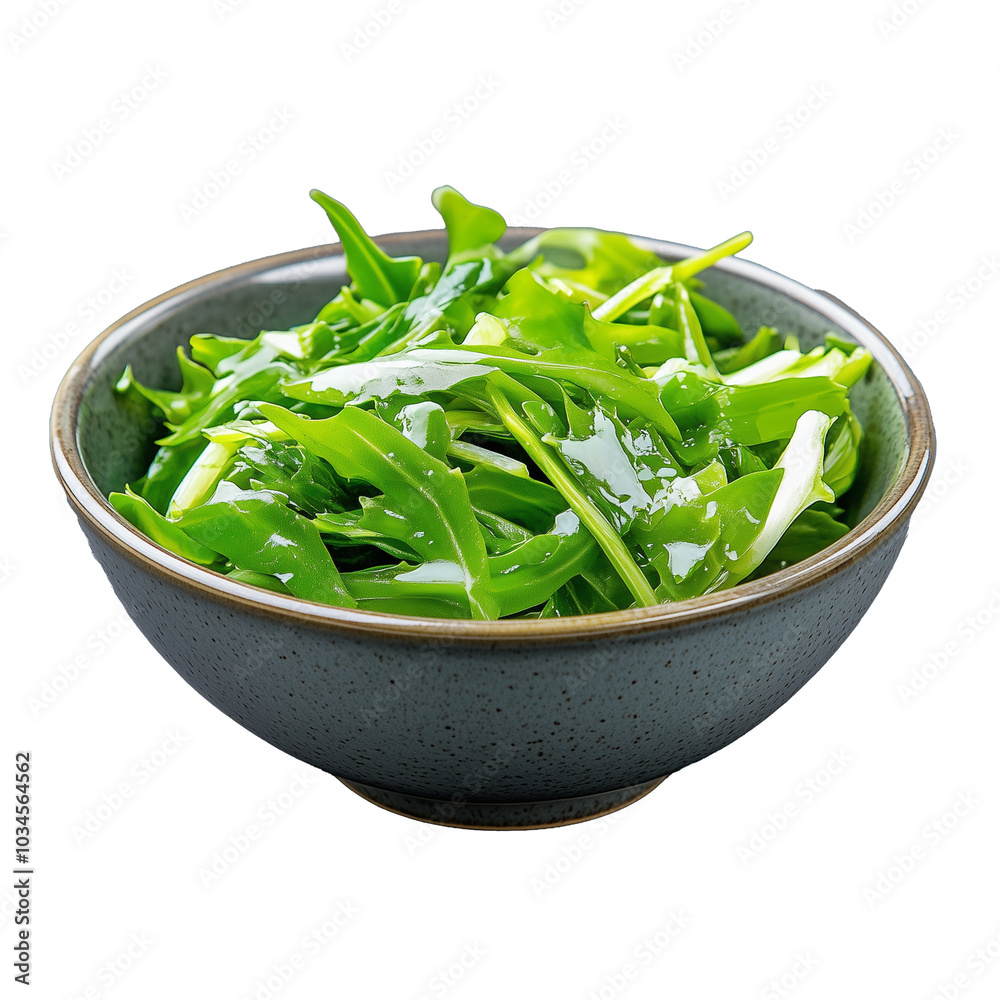 Fresh arugula salad in a rustic ceramic bowl on transparent background Fresh arugula salad in a rustic ceramic bowl on transparent background