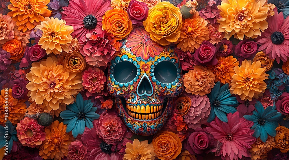 a skull with flowers around it
a skull with flowers around it