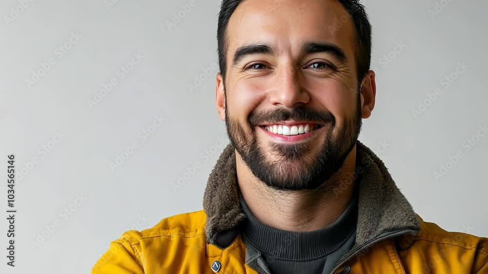 Smiling handsome car mechanic with new tire on white isolated background. Concept store of auto tyre. Video Smiling handsome car mechanic with new tire on white isolated background. Concept store of auto tyre. Video