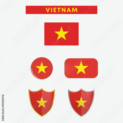 Free Download Vietnam country flag, country flag button, and shield vector design - GFXLoad