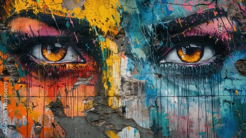 Abstract Faces and Paint Drips in Street Graffiti Grunge