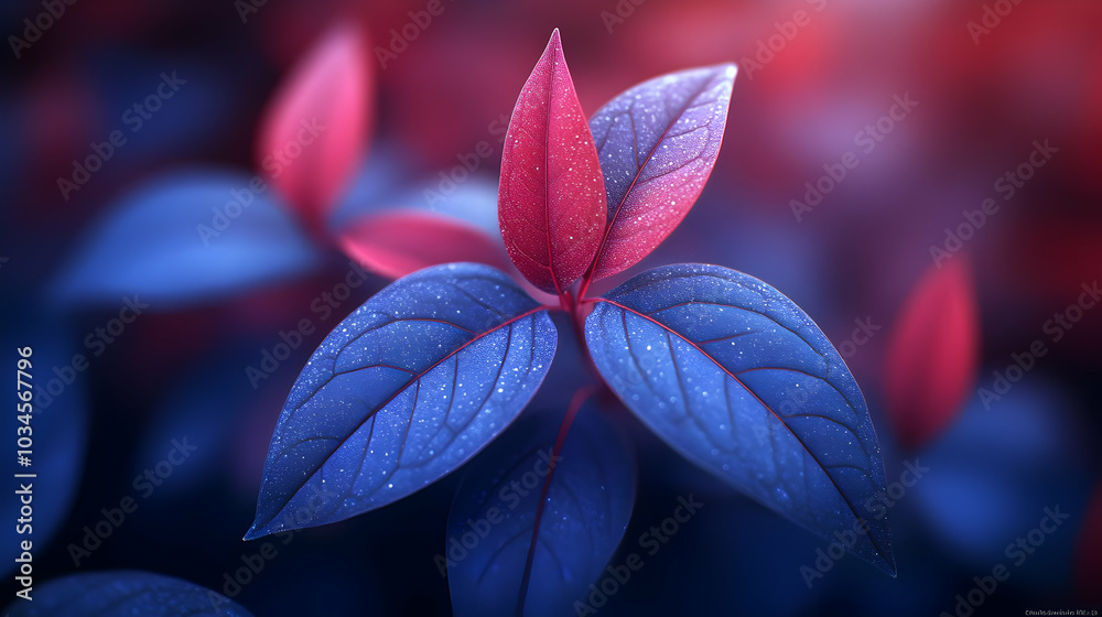 Blue and Red Leaves Macro Illustration Blue and Red Leaves Macro Illustration