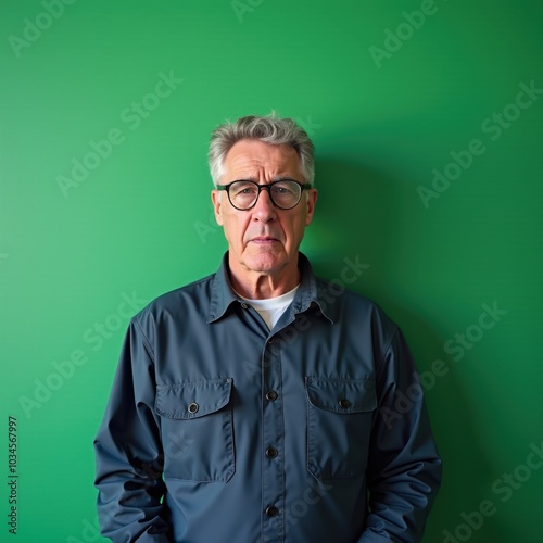 Portrait of an elderly man with glasses, wearing a casual gray shirt.