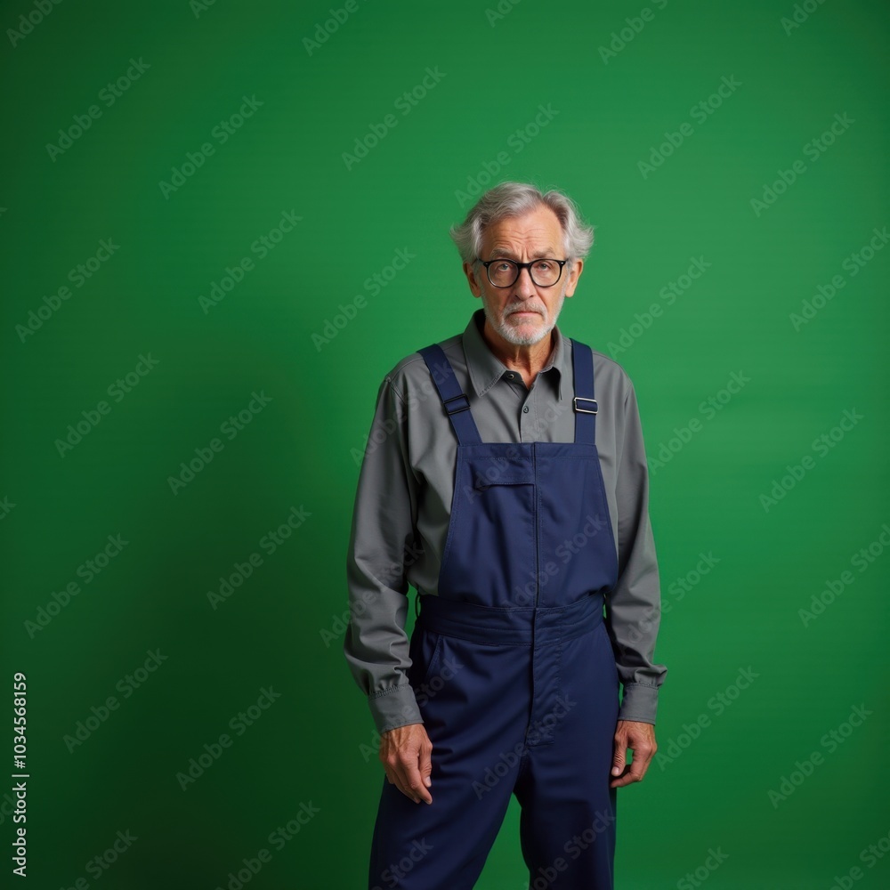 Senior male with a gray beard posing against a green background.