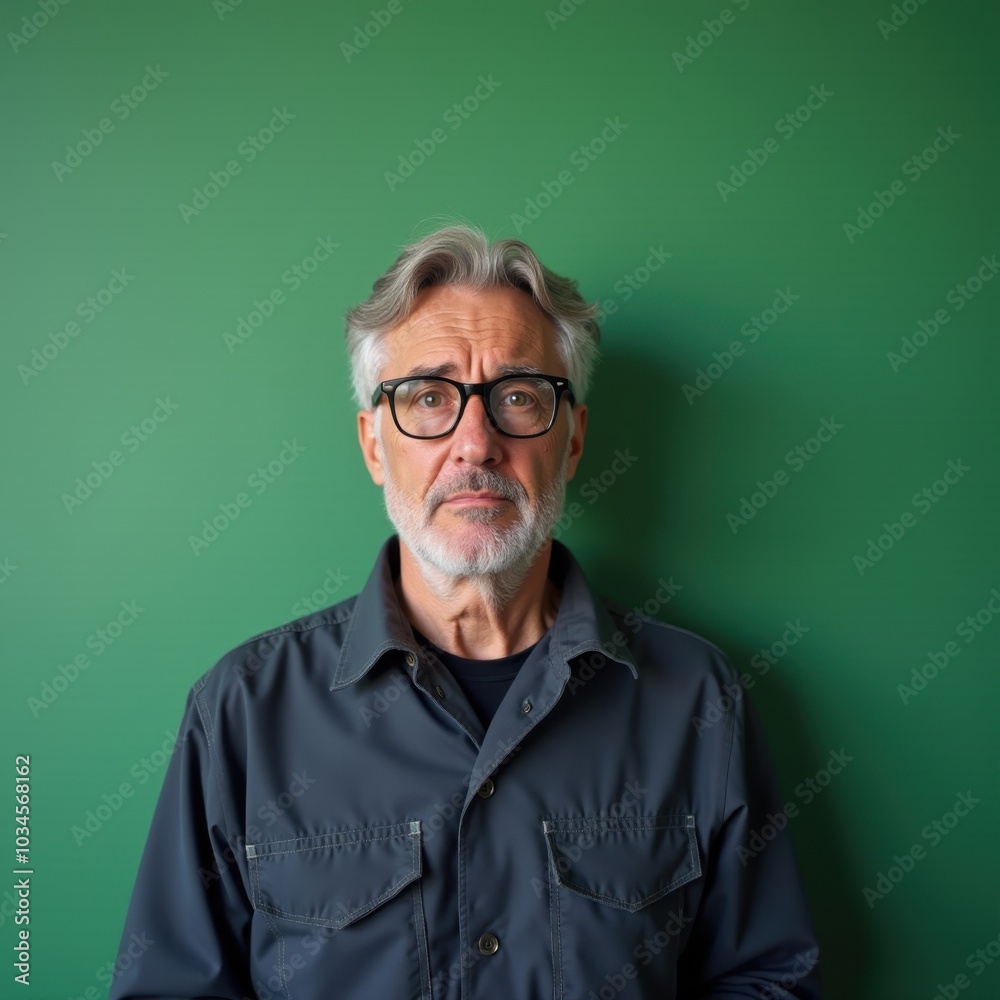 Fototapeta premium Gentleman with a mature look, wearing glasses and a casual shirt.