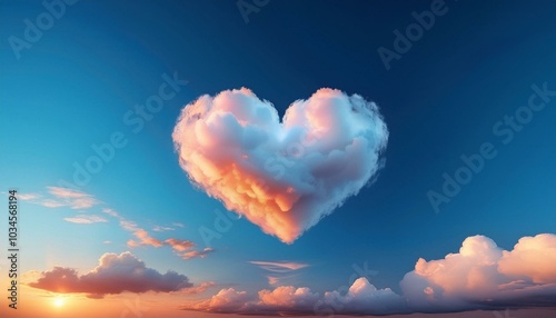 Heart shaped cloud on a blue sky. Valentine's day concept.