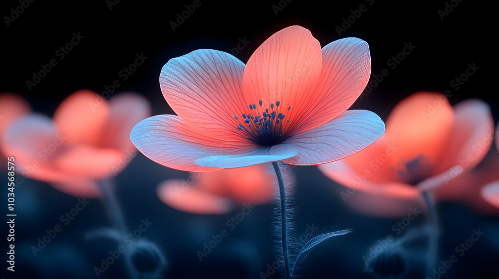 3D Illustration of a Single Pink Flower with Blurred Background 3D Illustration of a Single Pink Flower with Blurred Background