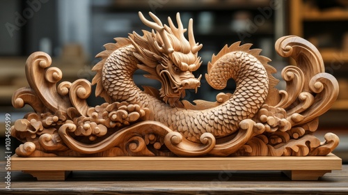 Bespoke Wooden Dragon Art Piece as Part of an Elegant Office Decor