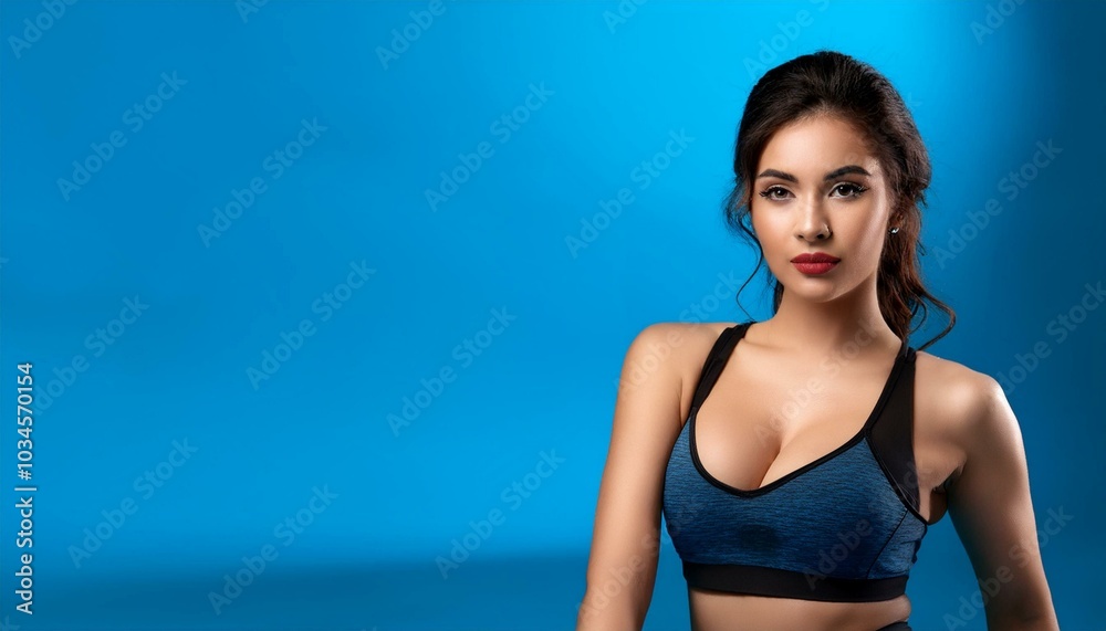 Fototapeta premium Fitness, floor and portrait of woman on blue background for health 