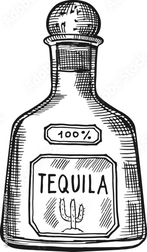 Tequila bottle sketch. Bar alcohol menu icon