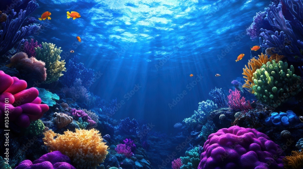 Fototapeta premium Vibrant Underwater Coral Reef Teeming with Diverse Marine Life