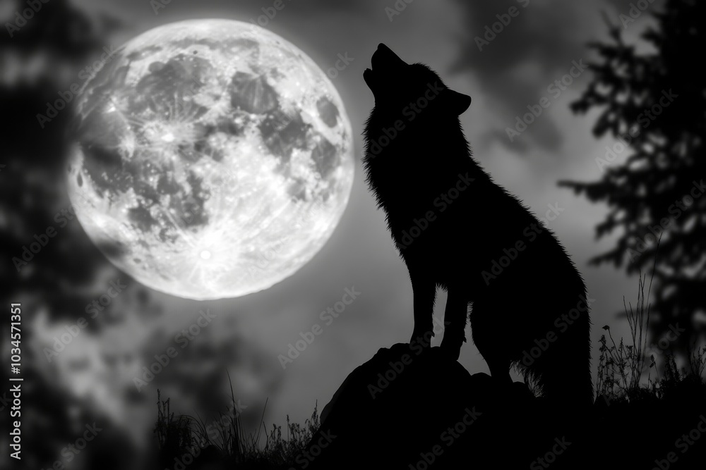 Wolf howling at the moon background - generative ai Wolf howling at the moon background - generative ai