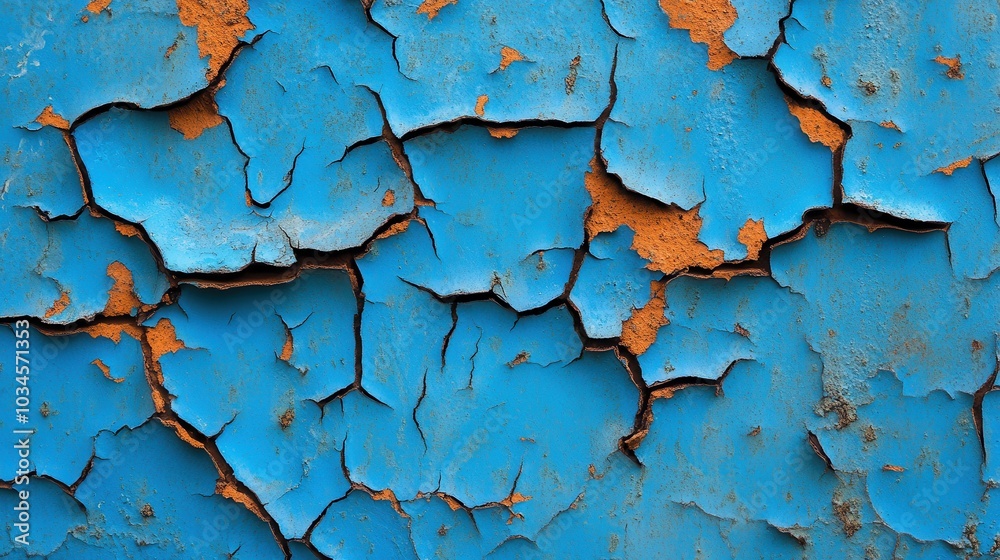 Blue Peeling Paint with Rusty Exposed Layer and Cracks Blue Peeling Paint with Rusty Exposed Layer and Cracks