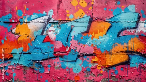 Colorful Graffiti Fragment with Dripping Letters and Brush Strokes photo