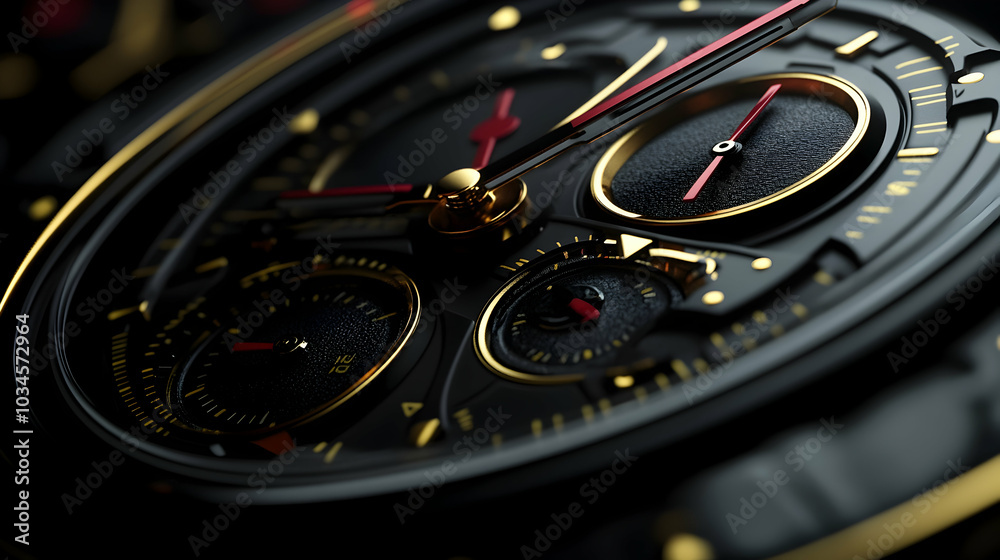3D illustration of a chronograph watch face in detail 3D illustration of a chronograph watch face in detail