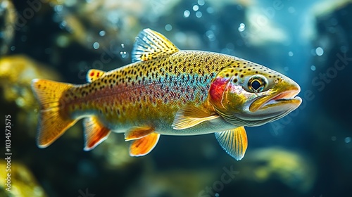 A Colorful Rainbow Trout Swimming in Water