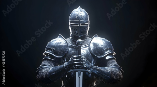3D illustration of a knight in armor holding a sword   