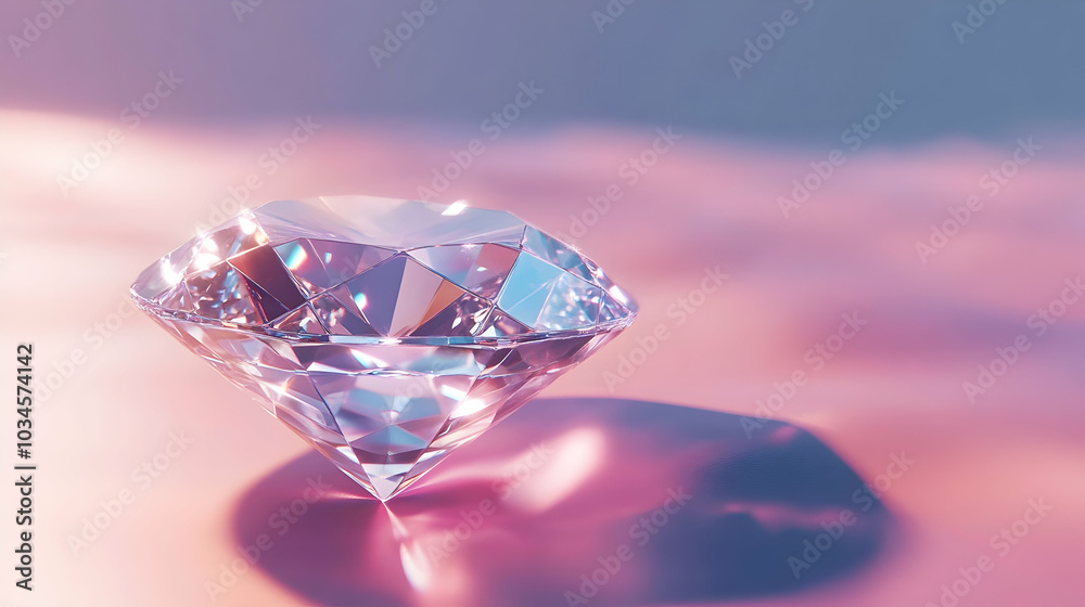 3D illustration of a clear diamond on a plain background   