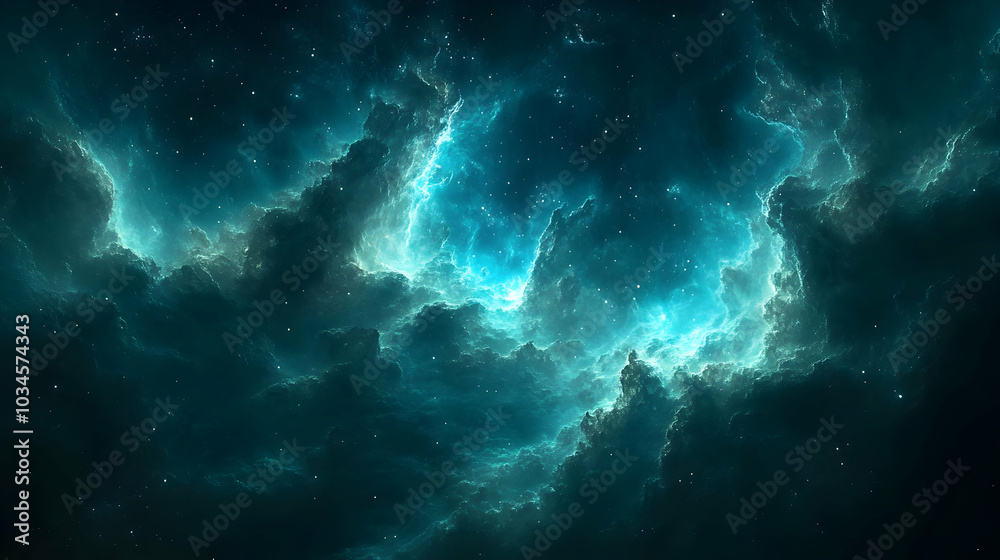 Cosmic Nebula Abstract Background - Teal and White Cosmic Nebula Abstract Background - Teal and White