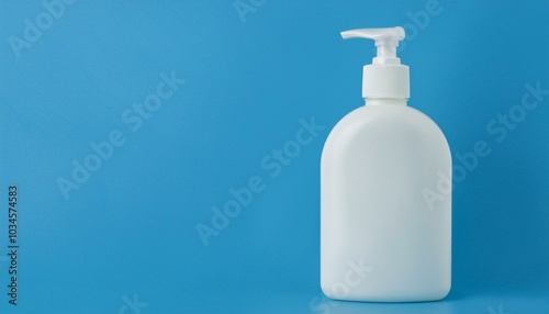 Blank white liquid soap bottle mockup on blue background