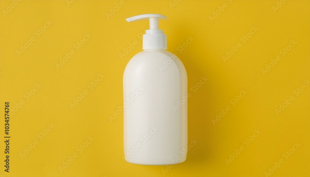 Blank white liquid soap bottle mockup on yellow background Blank white liquid soap bottle mockup on yellow background