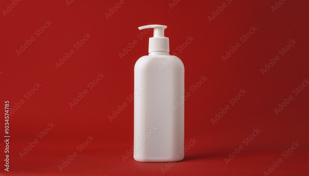 Blank white liquid soap bottle mockup on red background Blank white liquid soap bottle mockup on red background