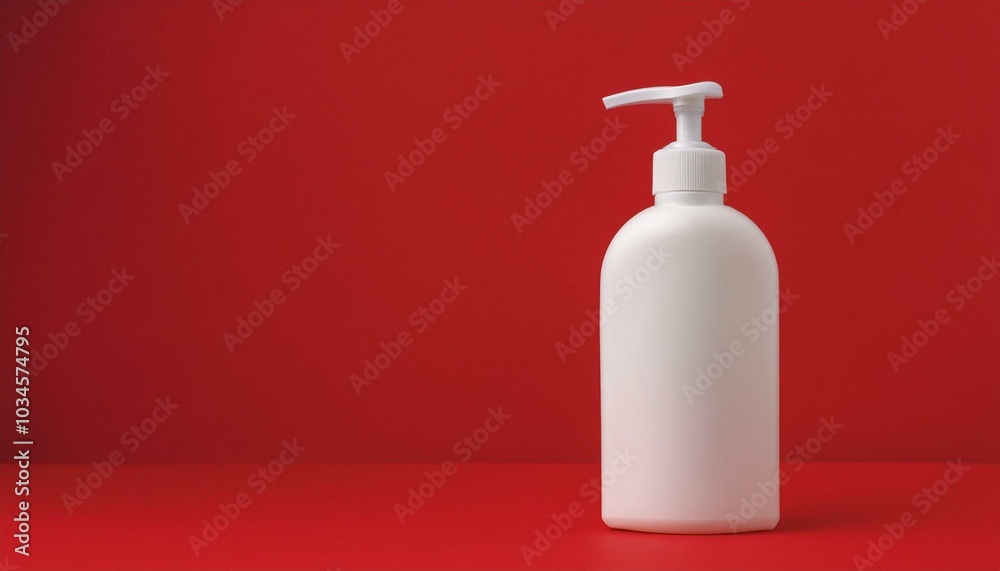 Blank white liquid soap bottle mockup on red background Blank white liquid soap bottle mockup on red background